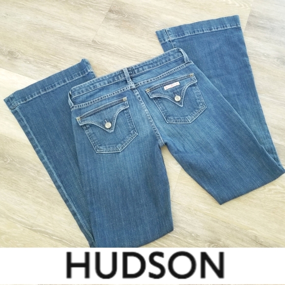 Hudson Vintage Low Rise Wide Leg Flare Women's Y2K Blue Jeans Flap Pockets sz 26 - Picture 2 of 14